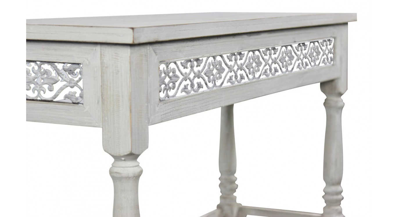 Meuble Console Bois Cerusé Blanc 98x35x77cm