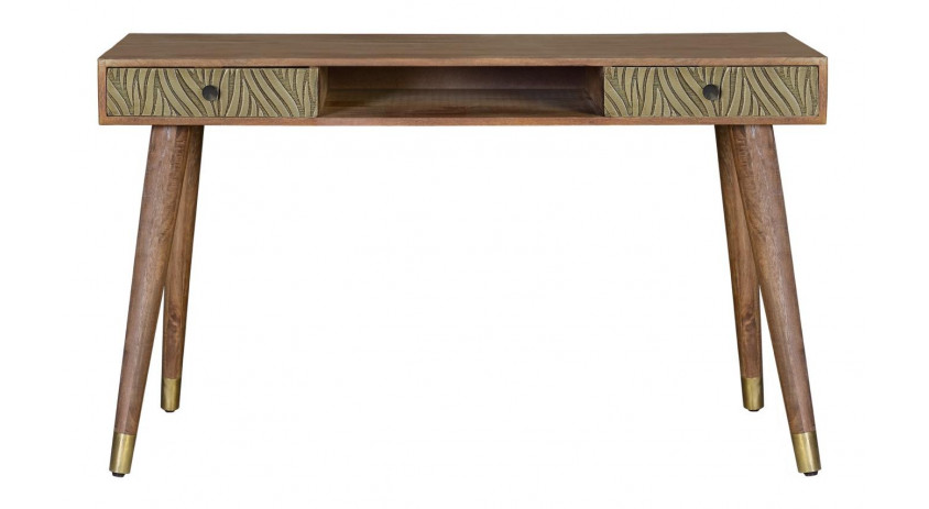 Console 2 Tiroirs Bois, Bronze Marron 130x50x76cm