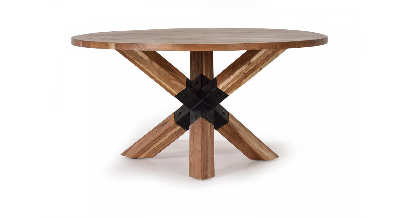 Table à Manger Bois, Fer Marron 150x150x76cm