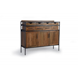 Buffet 8 Tiroirs Bois, Fer Marron 140x40x110cm