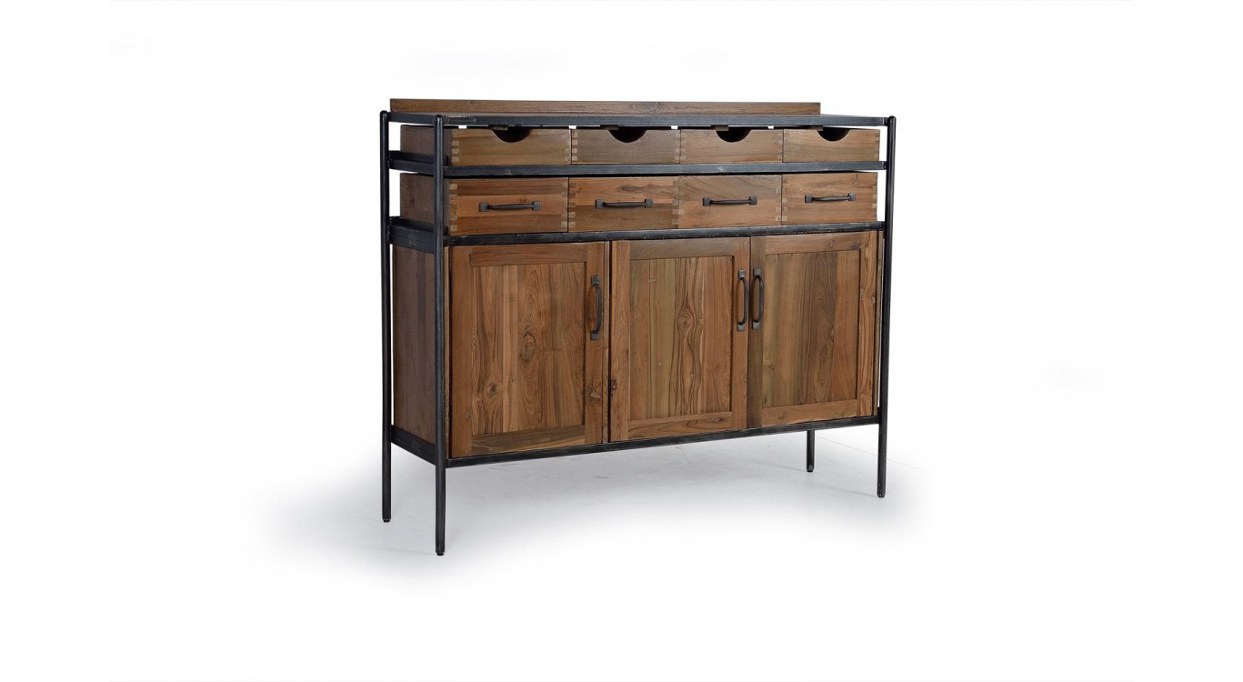 Buffet 8 Tiroirs Bois, Fer Marron 140x40x110cm