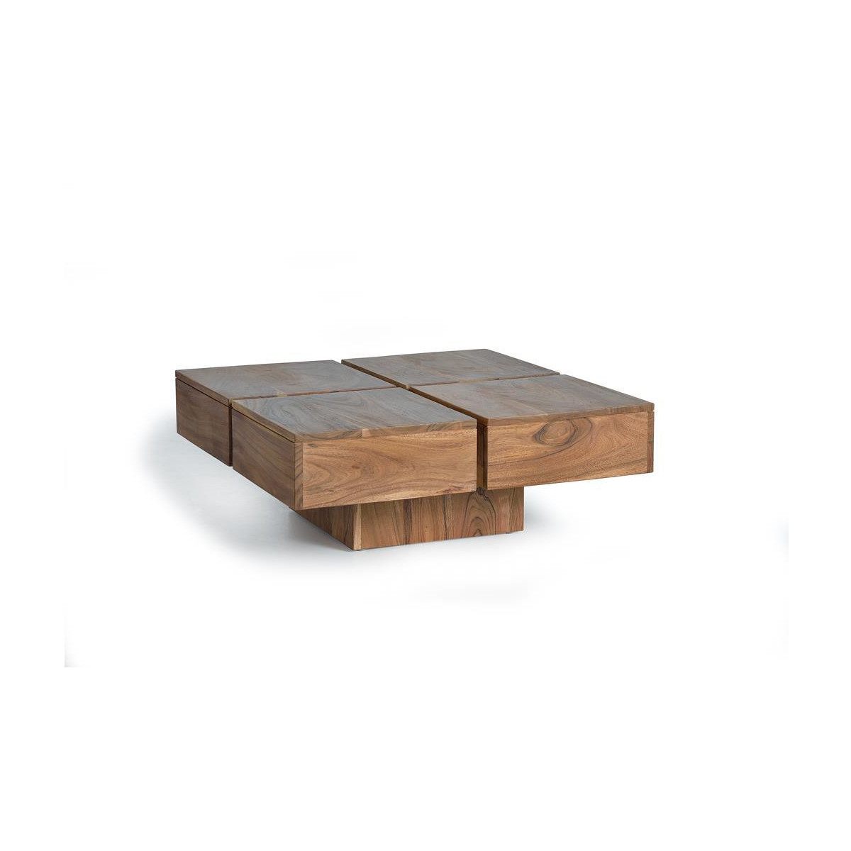 Table Basse Bois, Fer Marron 80x80x30cm