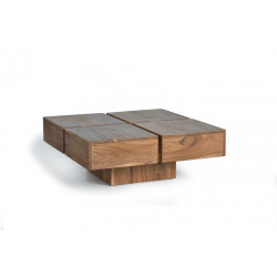 Table Basse Bois, Fer Marron 80x80x30cm