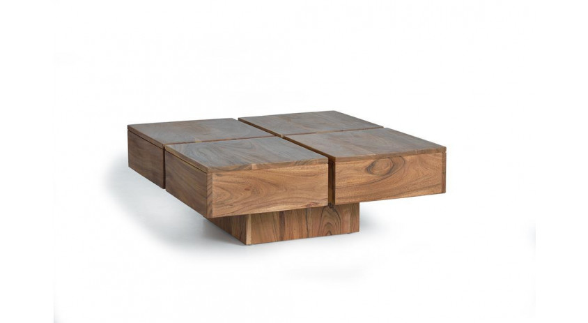 Table Basse Bois, Fer Marron 80x80x30cm