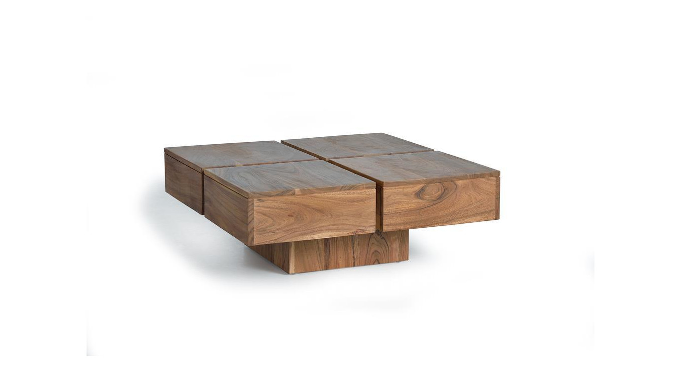 Table Basse Bois, Fer Marron 80x80x30cm