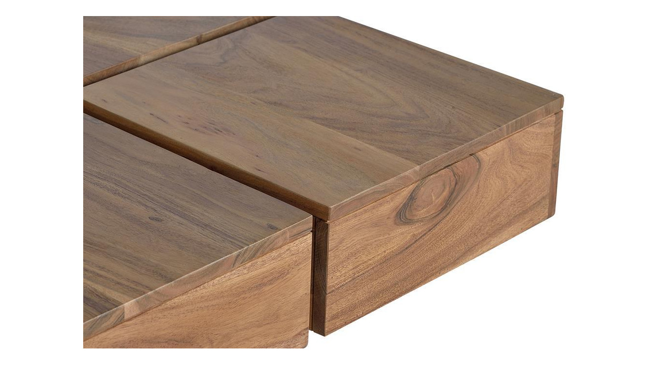 Table Basse Bois, Fer Marron 80x80x30cm