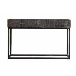 Console 2 Tiroirs Bois, Fer Marron 120x30x76cm