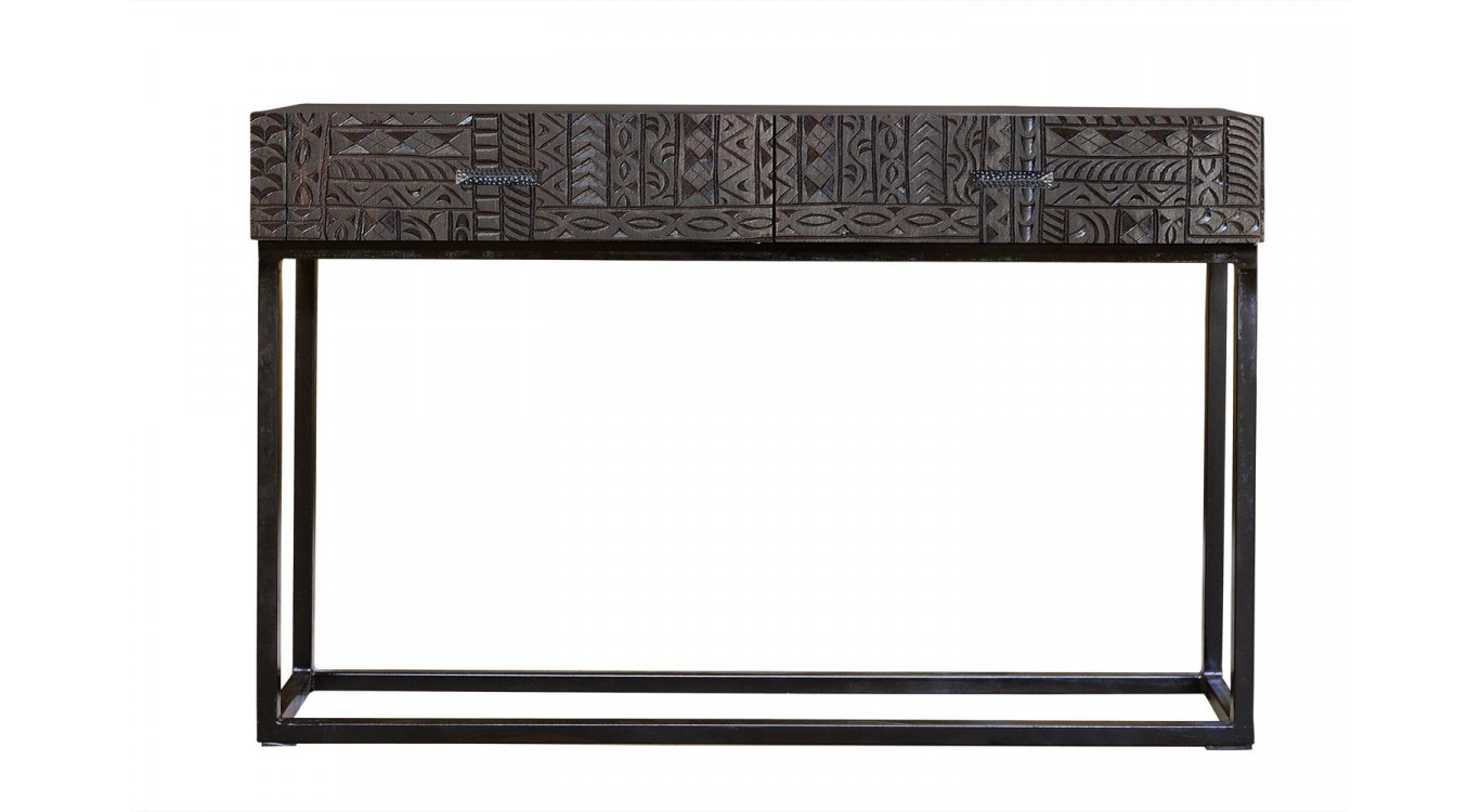 Console 2 Tiroirs Bois, Fer Marron 120x30x76cm