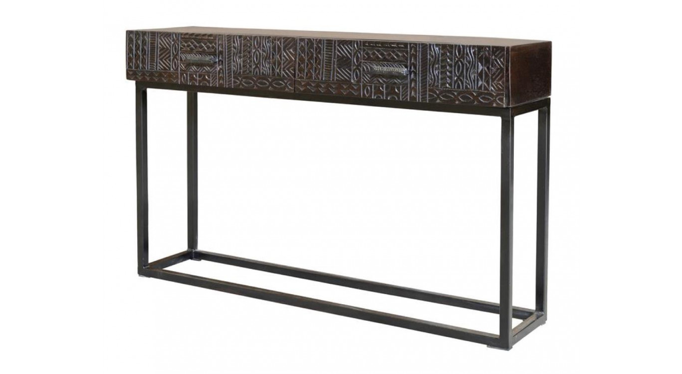 Console 2 Tiroirs Bois, Fer Marron 120x30x76cm