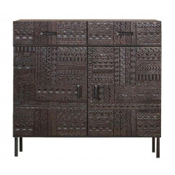 Buffet 2 Tiroirs Bois, Fer Marron 100x40x77cm