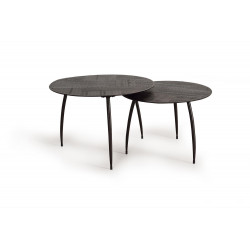 Lot De 2 Tables Basses Aluminium Marron 72x72x47cm