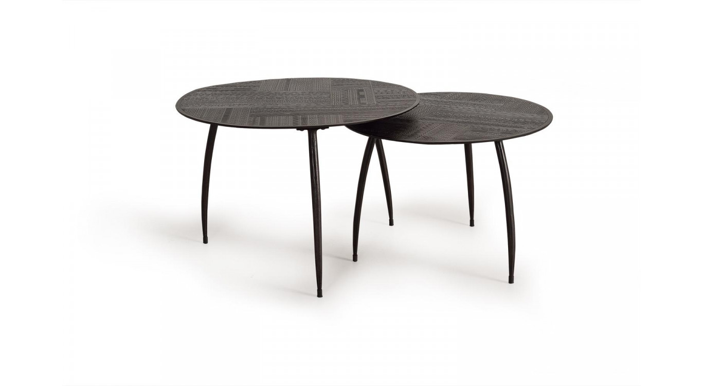 Lot De 2 Tables Basses Aluminium Marron 72x72x47cm