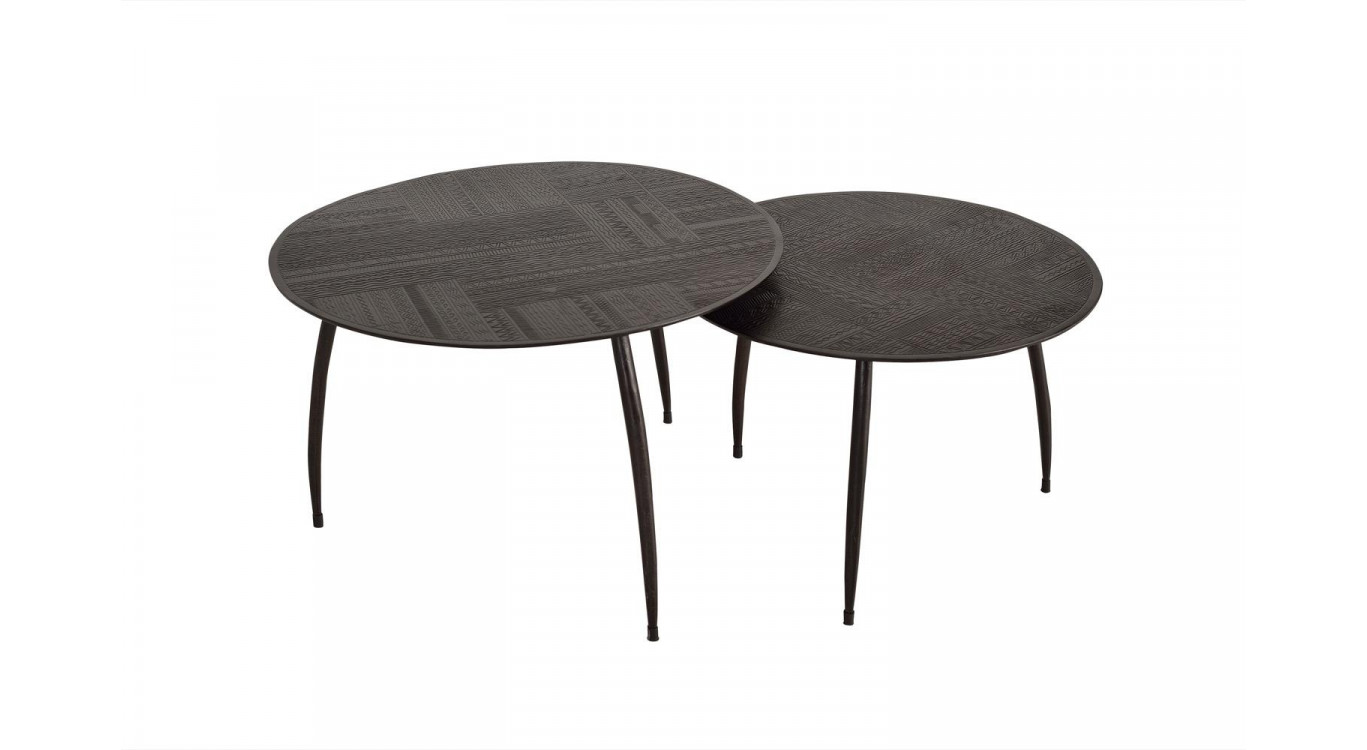 Lot De 2 Tables Basses Aluminium Marron 72x72x47cm