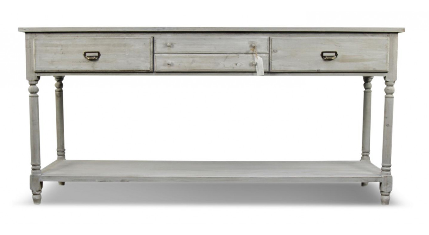 Meuble Console Drapier Bois 4 Tiroirs Cerusé Blanc 183x50x87cm