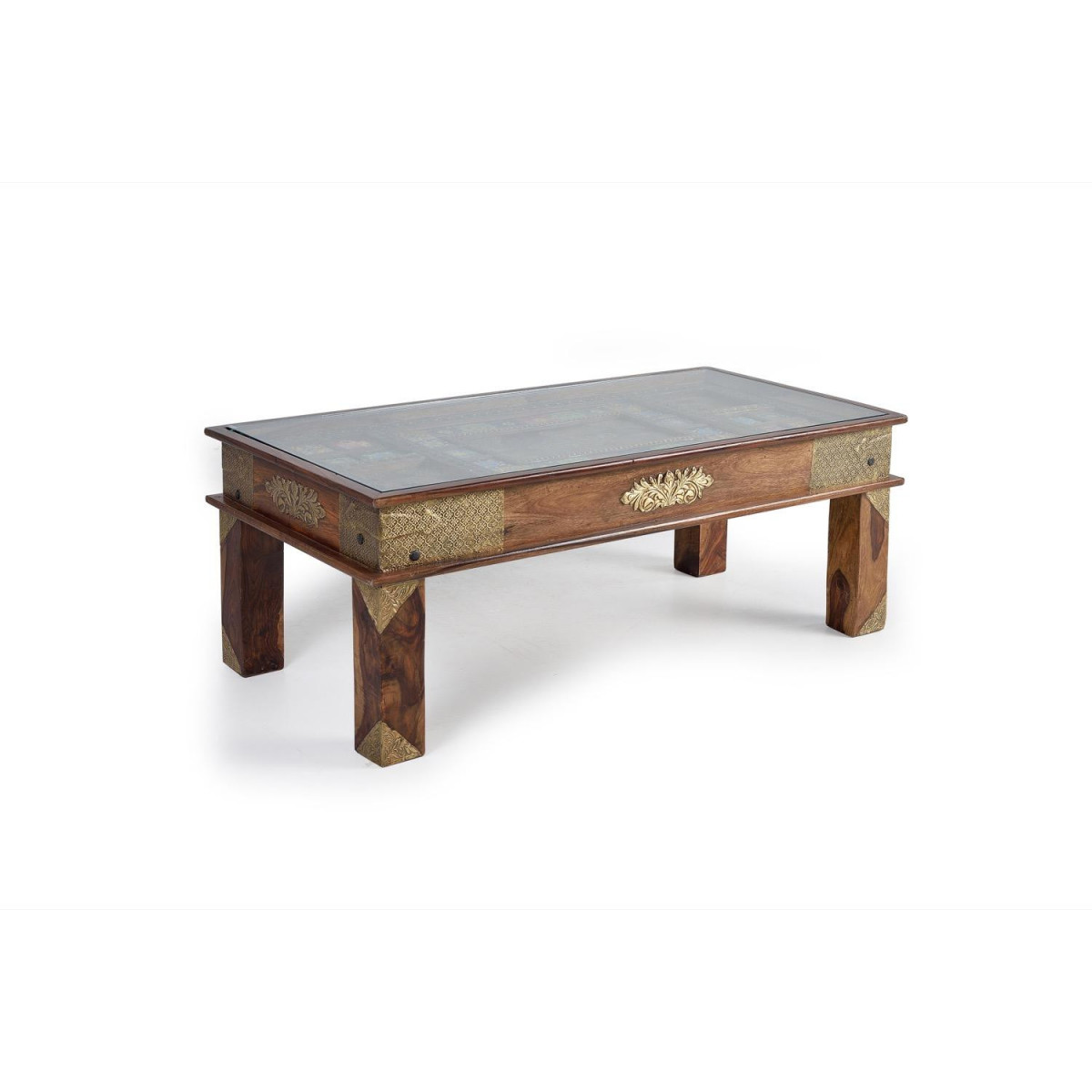 Table Basse Bois, Bronze Or 120x60x45cm