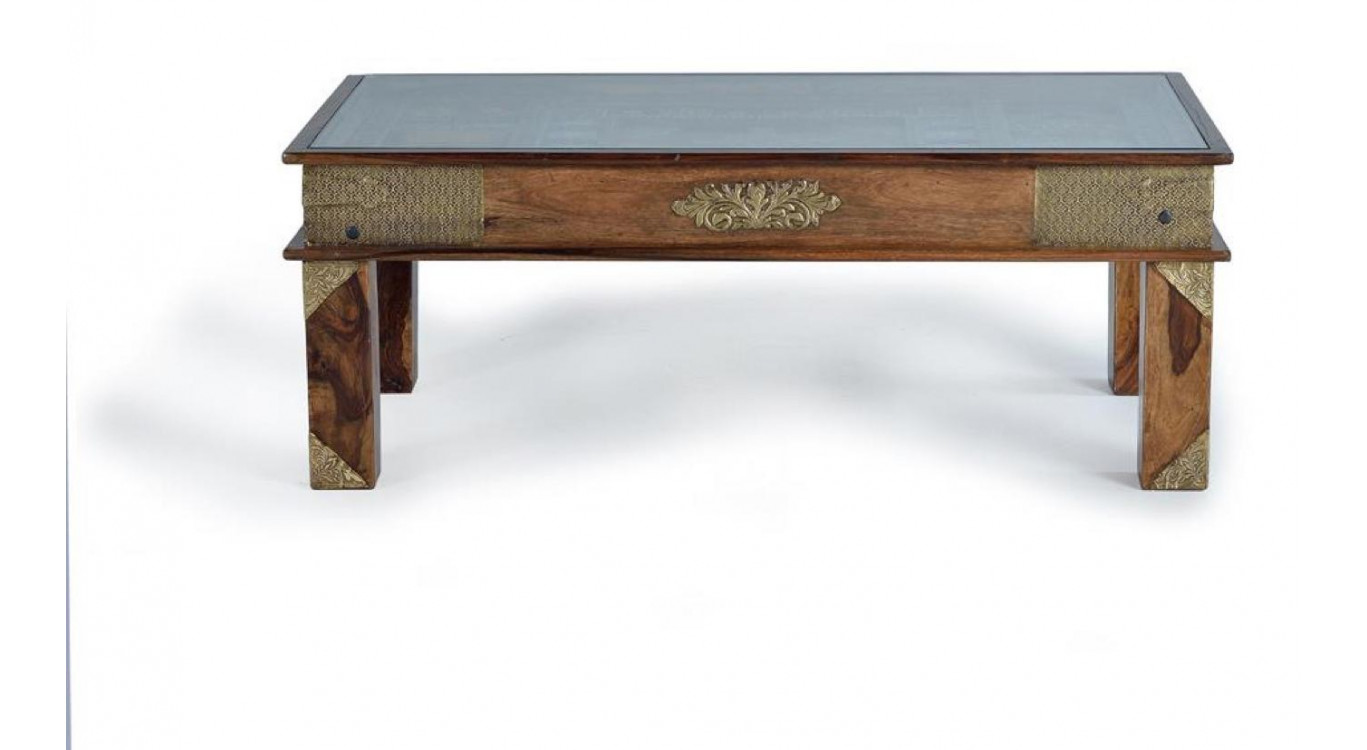 Table Basse Bois, Bronze Or 120x60x45cm