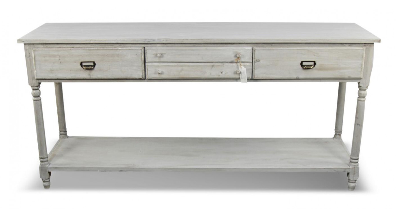 Meuble Console Drapier Bois 4 Tiroirs Cerusé Blanc 183x50x87cm