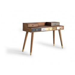 Bureau 5 Tiroirs Bois Marron 130x45x88cm