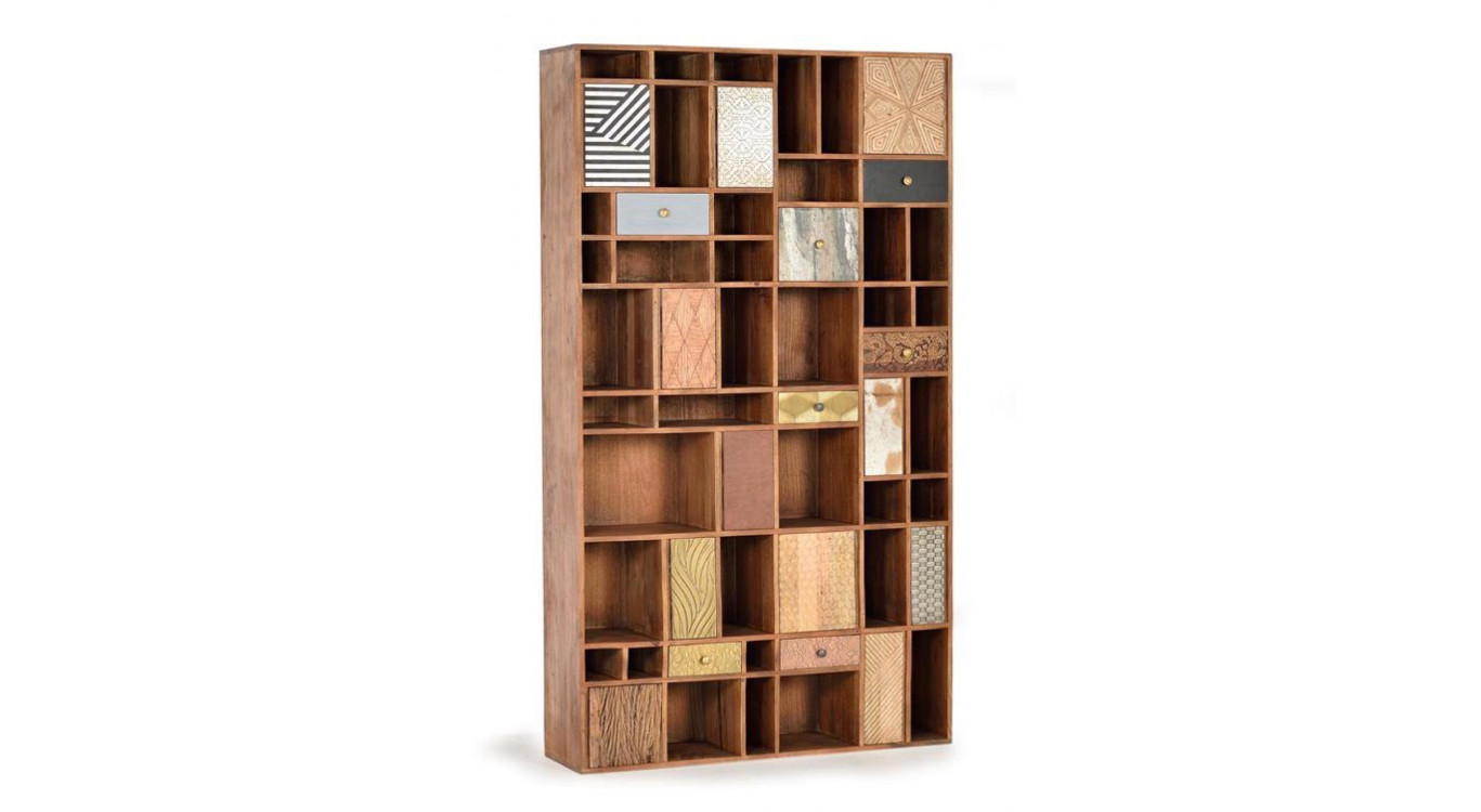 Bücherregal mit 7 Schubladen Holz Braun 115x30x200cm