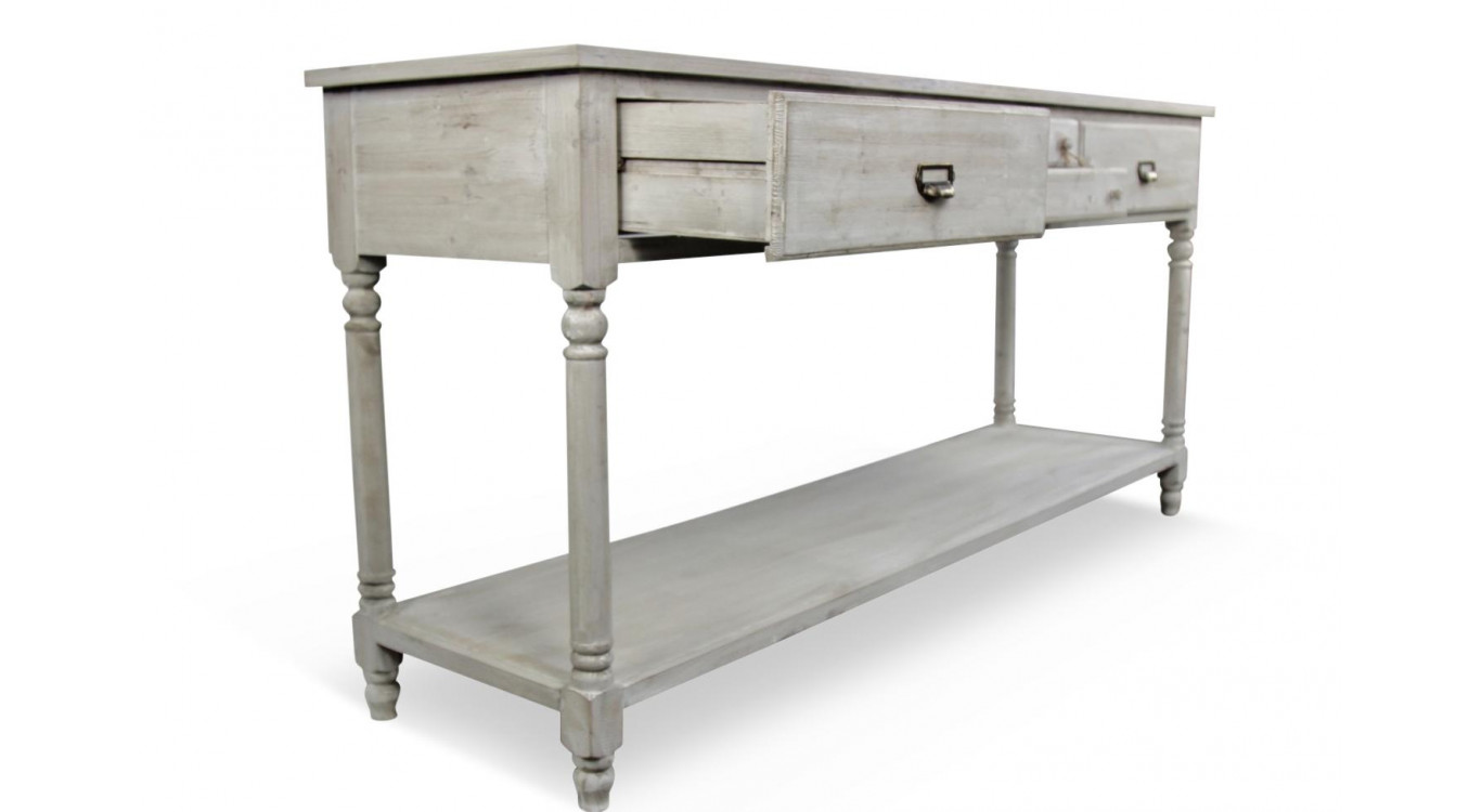 Meuble Console Drapier Bois 4 Tiroirs Cerusé Blanc 183x50x87cm