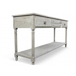 Meuble Console Drapier Bois 4 Tiroirs Cerusé Blanc 183x50x87cm