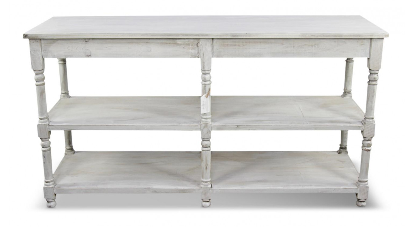 Meuble Console Drapier Bois Cerusé Blanc 162x54x87cm