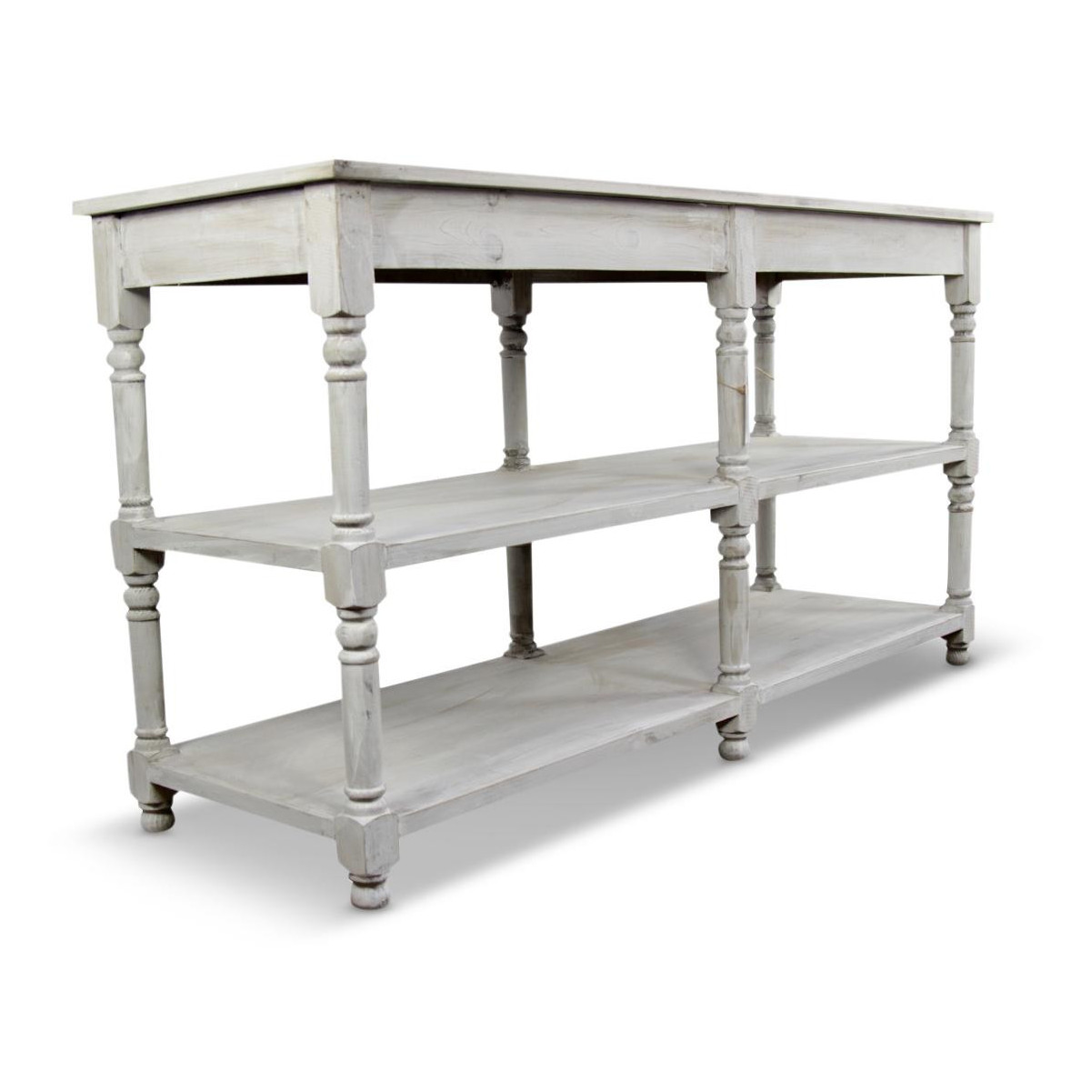 Meuble Console Drapier Bois Cerusé Blanc 162x54x87cm