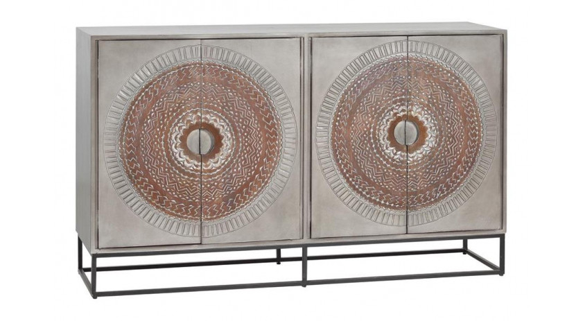 Buffet Bois, Fer Gris 150x40x91cm