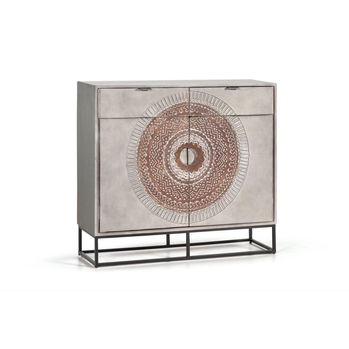 Buffet 2 Tiroirs Bois, Fer Gris 100x32x90cm