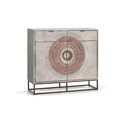 Buffet 2 Tiroirs Bois, Fer Gris 100x32x90cm