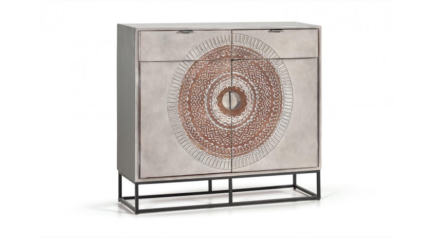 Buffet 2 Tiroirs Bois, Fer Gris 100x32x90cm