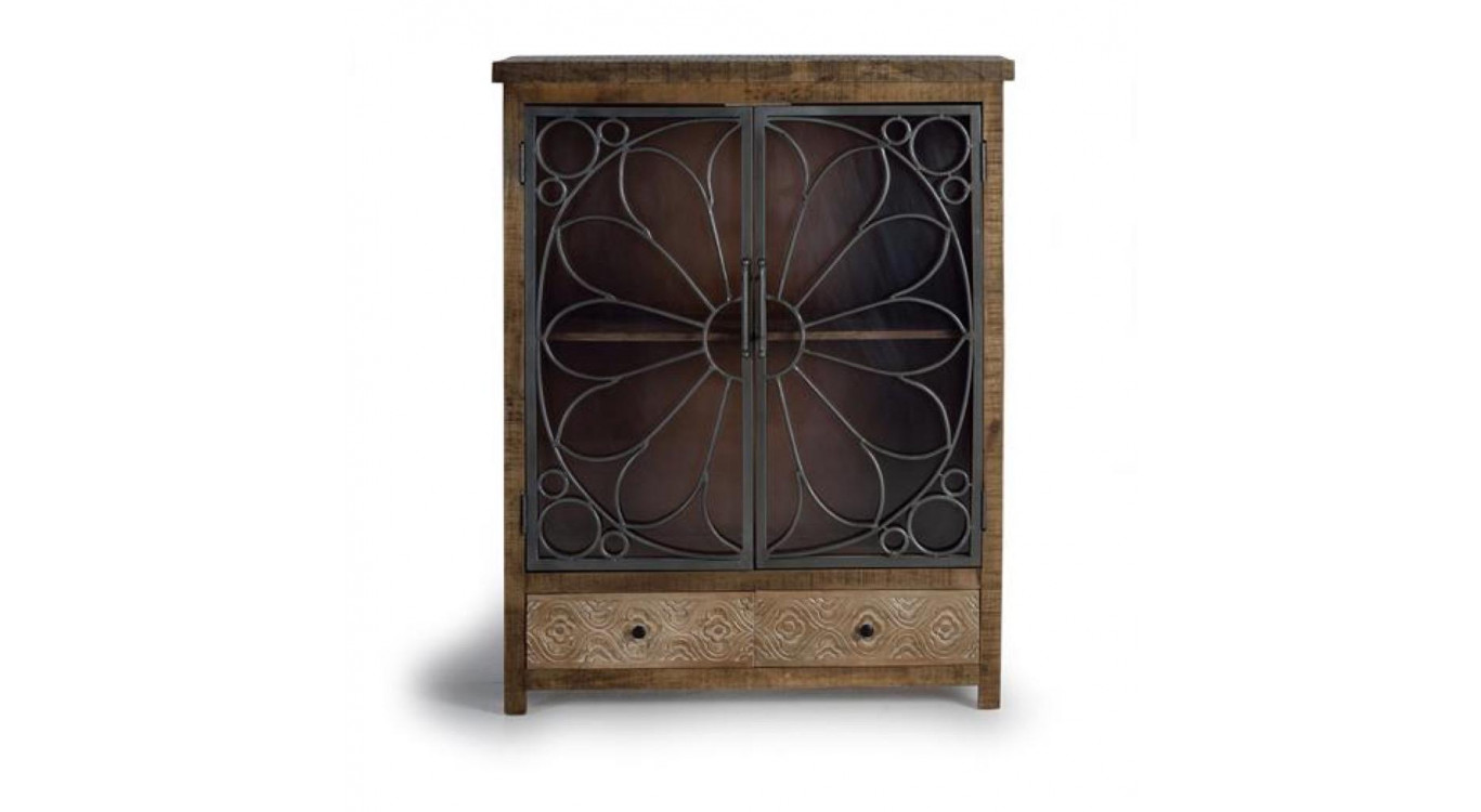 Buffet 2 Tiroirs Bois, Fer Marron 100x40x130cm