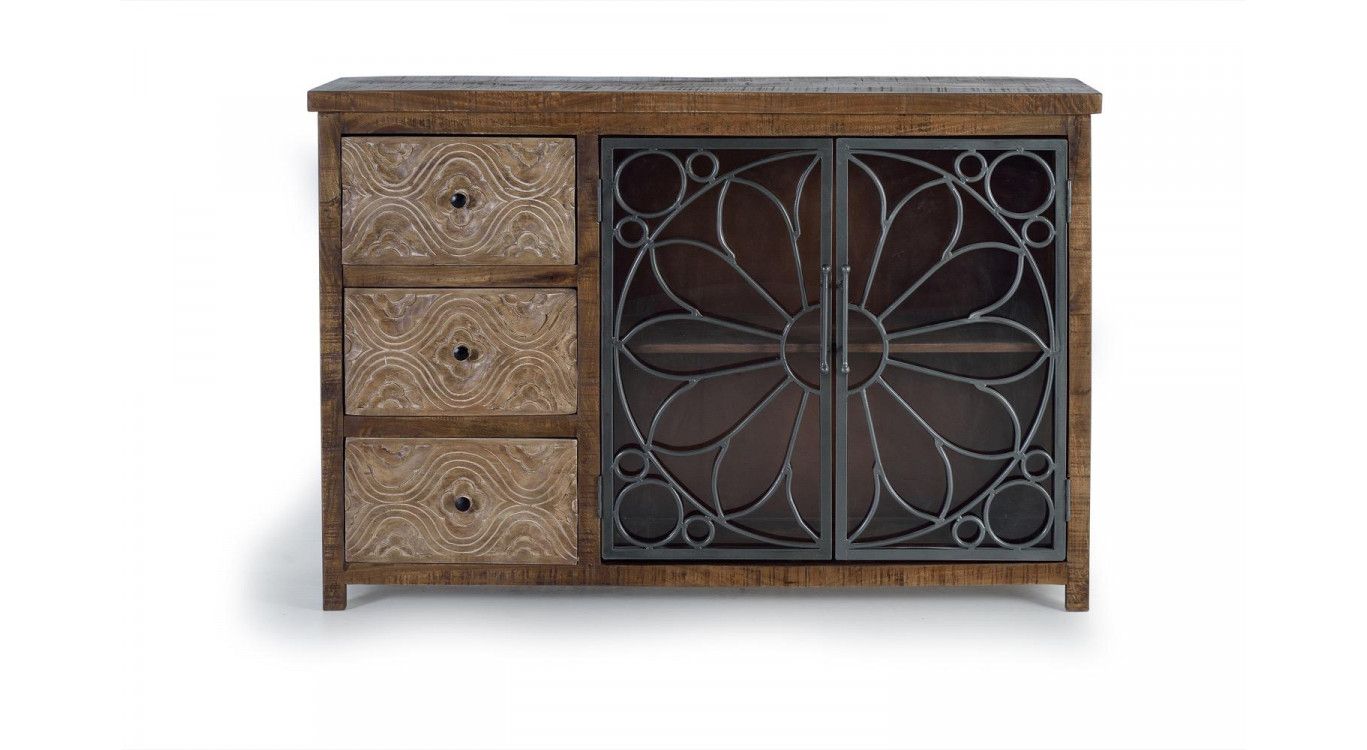 Buffet 3 Tiroirs Bois, Fer Marron 140x40x96cm