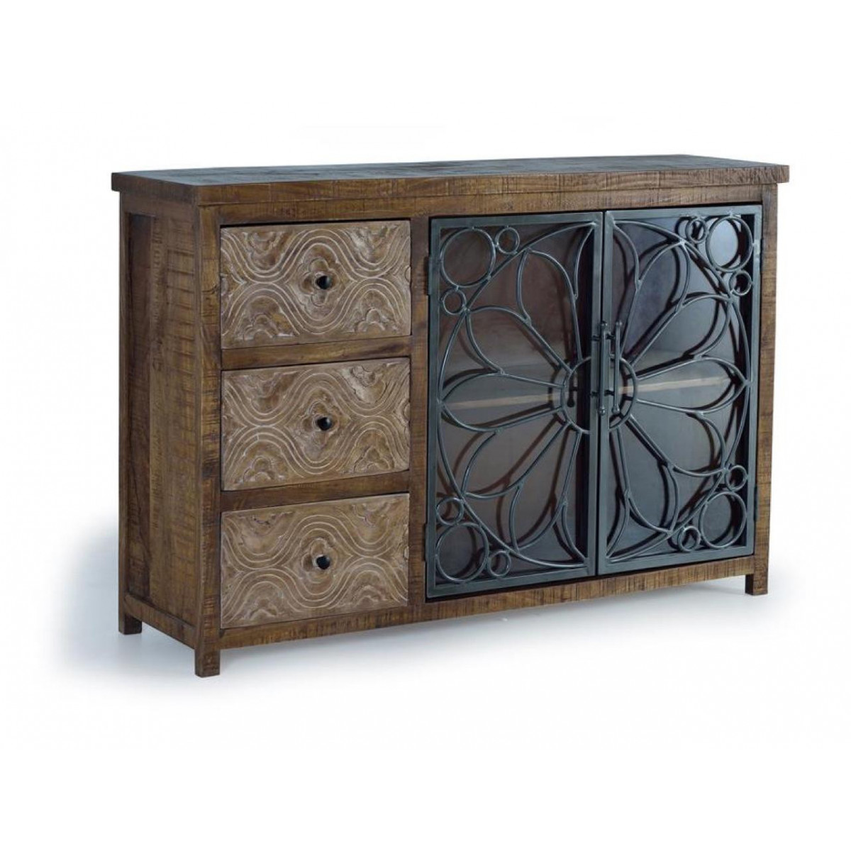 Buffet 3 Tiroirs Bois, Fer Marron 140x40x96cm