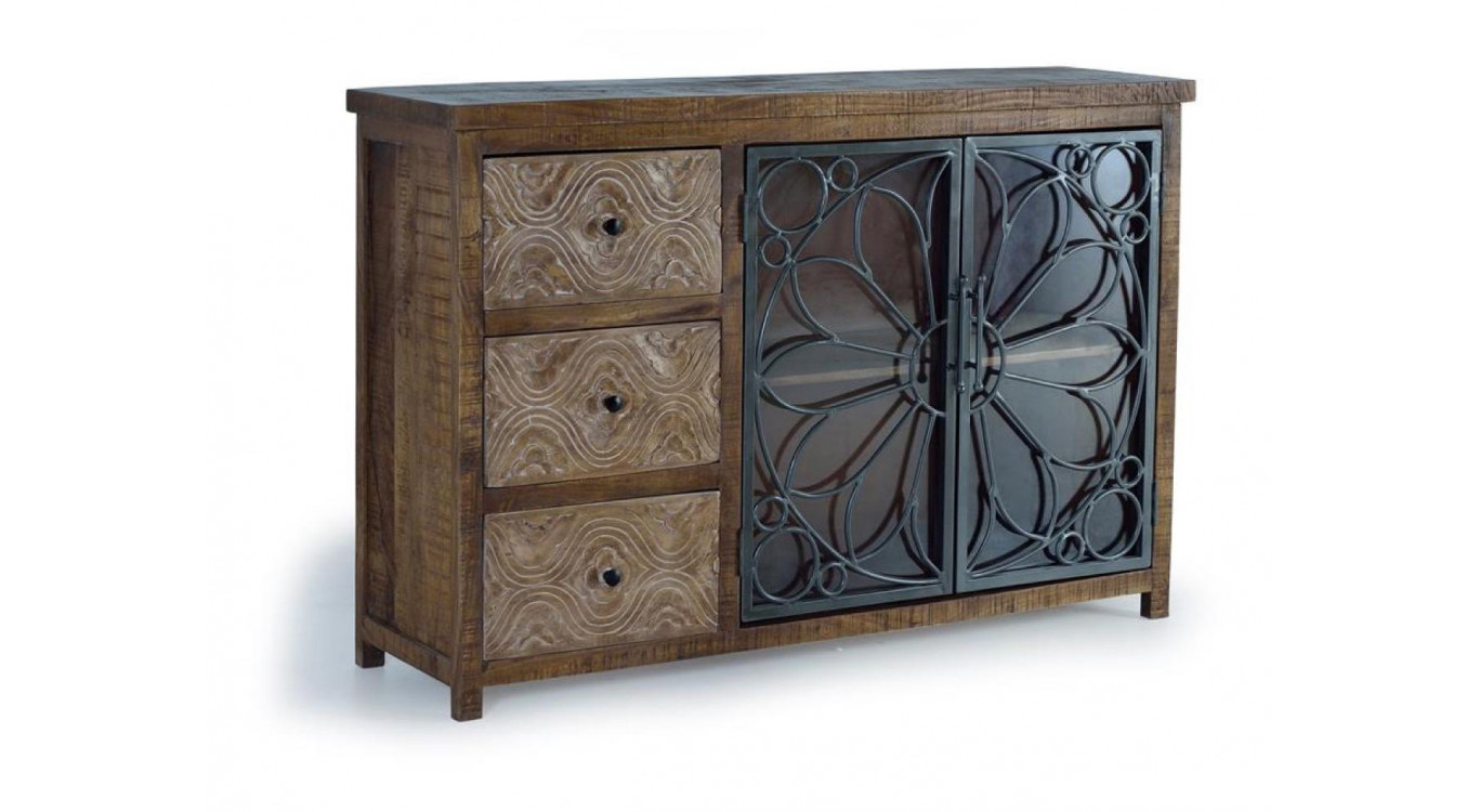 Buffet 3 Tiroirs Bois, Fer Marron 140x40x96cm