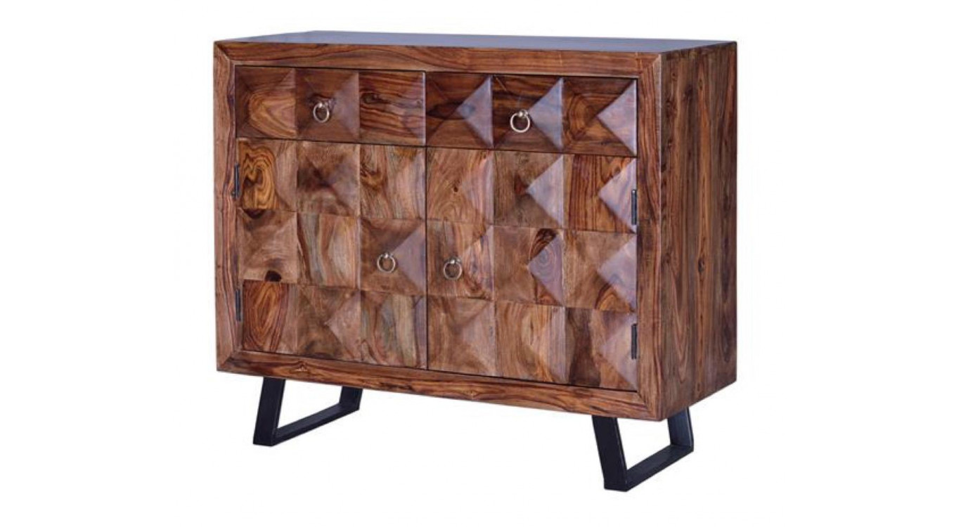 Buffet 2 Tiroirs Bois, Fer Marron 100x40x87cm