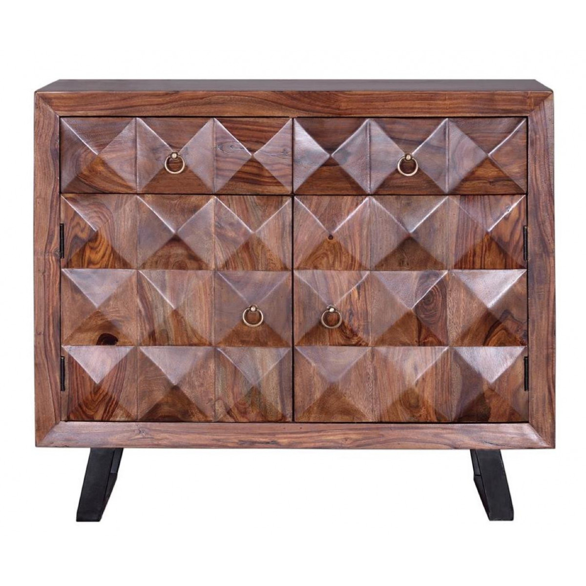 Buffet 2 Tiroirs Bois, Fer Marron 100x40x87cm