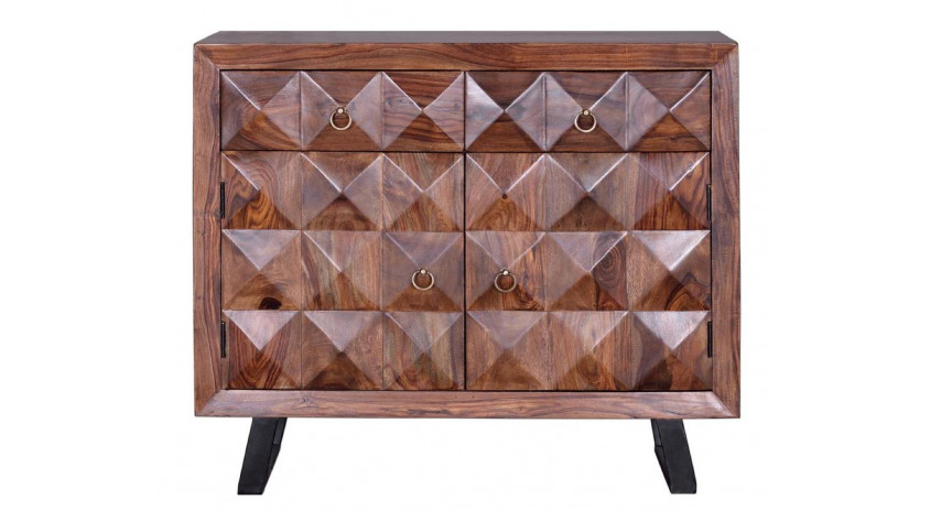 Buffet 2 Tiroirs Bois, Fer Marron 100x40x87cm