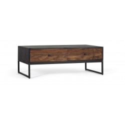 Table Basse 2 Tiroirs Bois et Fer Marron 110x60x40cm