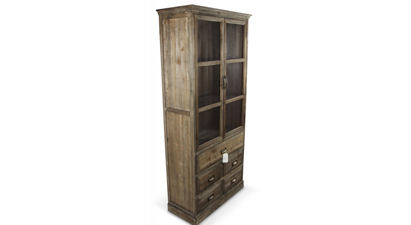 Buffet Vaisselier Rangement Bois 5 Tiroirs 81x35x169cm