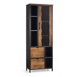 Geschirrschrank mit 2 Schubladen Holz, Eisen Schwarz 75x38x198cm