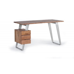 Bureau 3 Tiroirs Bois, Fer Marron 147x63x80cm