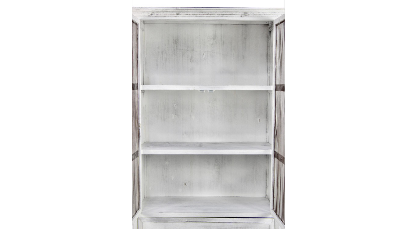 Buffet Vaisselier Rangement Bois 5 Tiroirs Cerusé Blanc 81x35x169cm