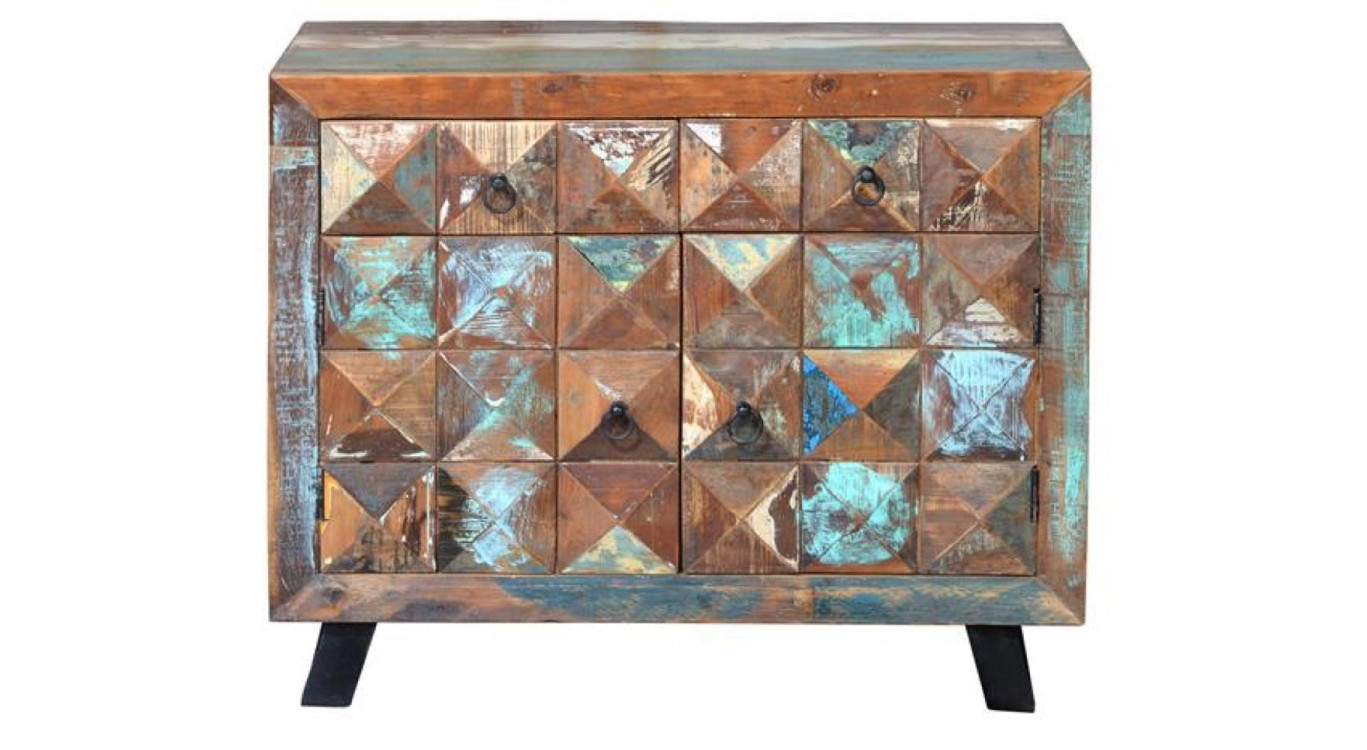 Buffet 2 Tiroirs Bois, Fer Marron 100x40x87cm