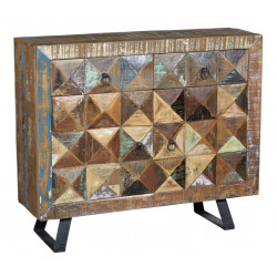 Buffet 2 Tiroirs Bois, Fer Marron 100x32x87cm