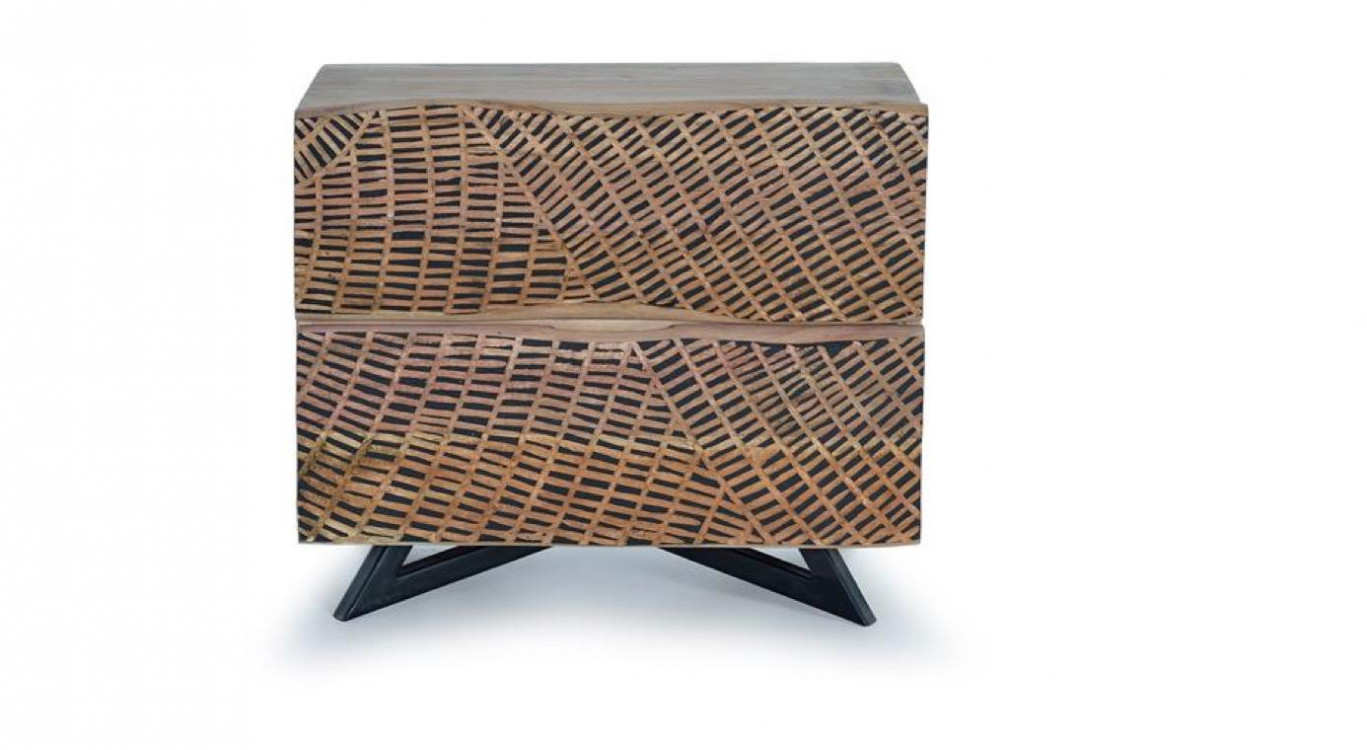 Table de Chevet 2 Tiroirs Bois, Fer Marron 57x34x50cm