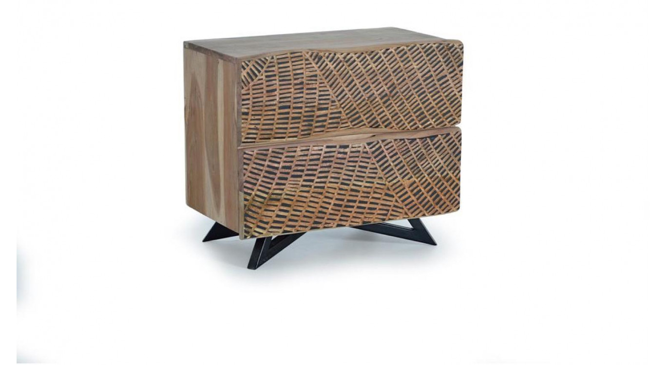 Table de Chevet 2 Tiroirs Bois, Fer Marron 57x34x50cm