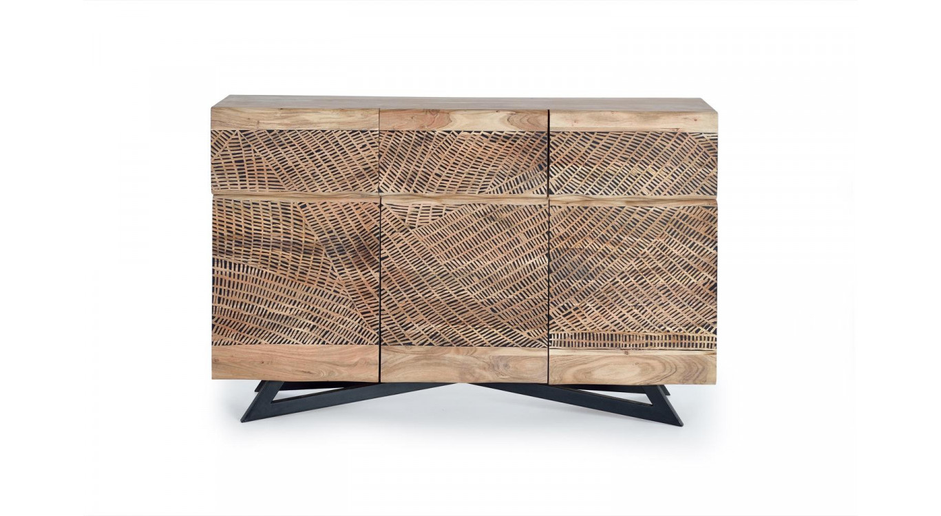 Buffet 3 Tiroirs Bois, Fer Marron 140x40x90cm