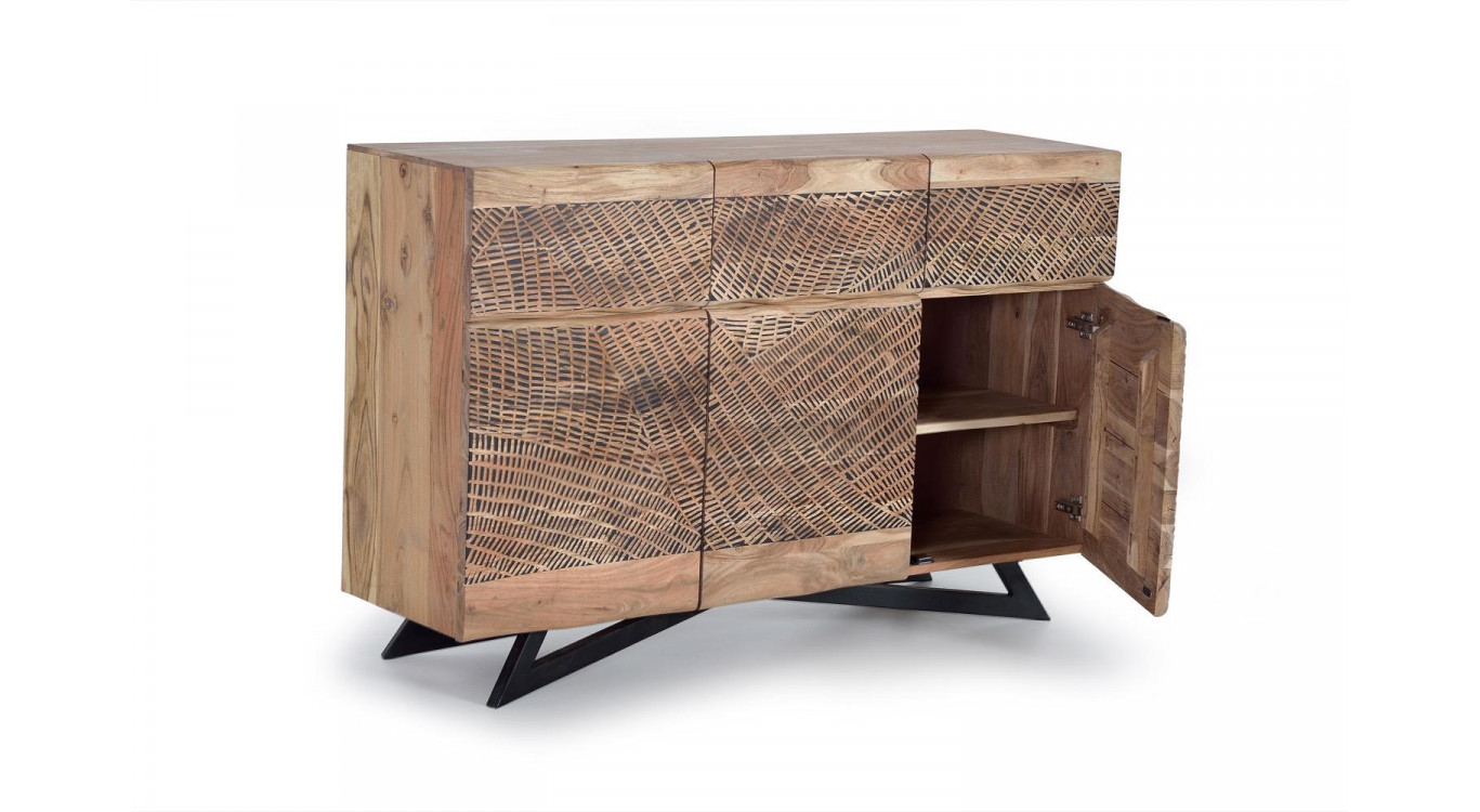 Buffet 3 Tiroirs Bois, Fer Marron 140x40x90cm