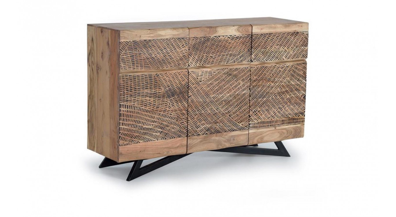 Buffet 3 Tiroirs Bois, Fer Marron 140x40x90cm